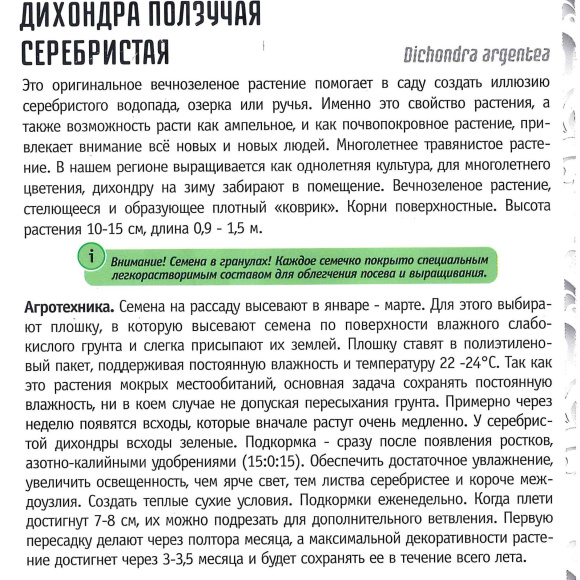 Дихондра серебристая Большая клумба [Семена редких растений] купить с доставкой