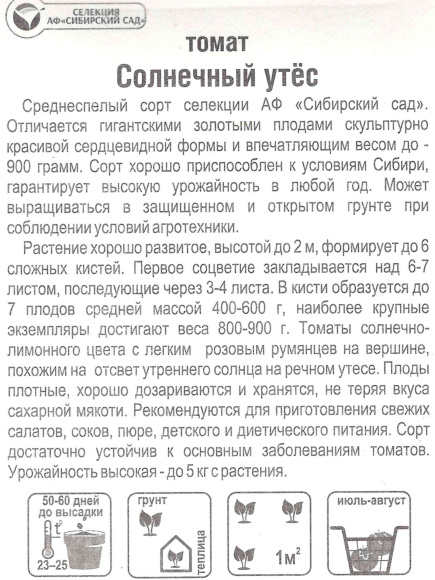 Томат Солнечный утес [Сибирский сад] купить с доставкой