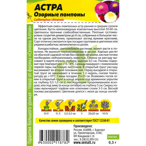 Астра Озорные Помпоны [Семена алтая] купить с доставкой