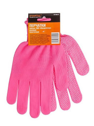 Перчатки нейлон ПВХ Микроточка розовые [STARTUL]